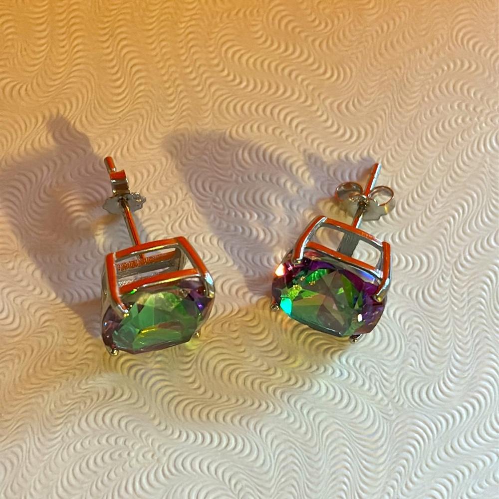 925 Sterling Silver Mystic Topaz Cushion-Cut Stud Earrings w/ Iridescent Sparkle